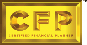 A yellow and gold logo for certified financial planning.