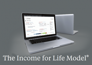 Here's a short alt tag for the image: `Laptop showing Income for Life Model software`